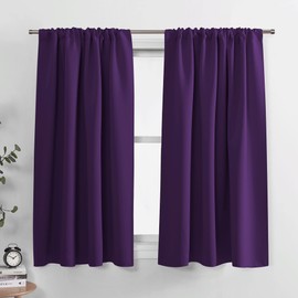 PONY DANCE Kitchen Blackout Curtains - Home Decoration Light Block Curtains & Draperies Window Coverings Short Drapes with Rod Pocket for Bedroom, 42-inch by 45-inch, Royal Purple, 2 Panels