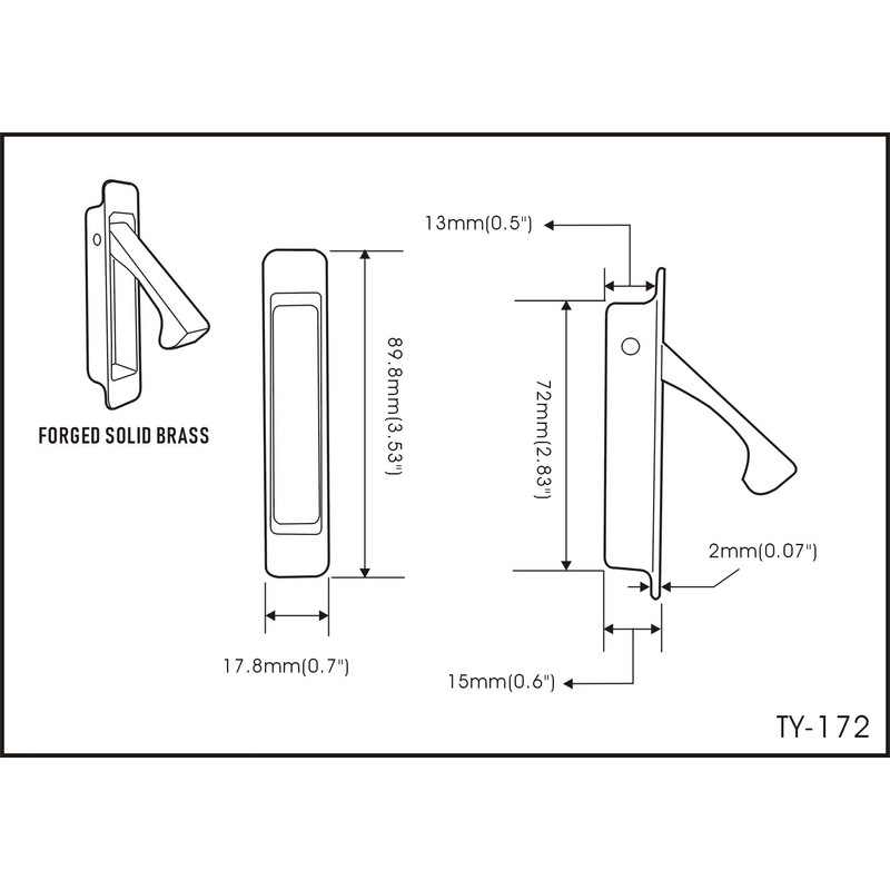 QCAA Forged Solid Brass Edge Pull, Sliding Pocket Door Pull