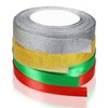 4 Rolls Christmas Satin Ribbon Set,Red, Green, Gold,Silver Ribbon Satin,Ribbons