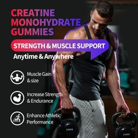 Creatine Monohydrate Gummies 8000 mg for Men & Women, Creatine Supplement for Enhanced Muscle Growth, Energy Boost - with L-Taurine, Sugar Free, Vegan, Raspberry BlackBerry Blueberry Flavor-120 Count