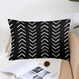 Boho Throw Pillow Cover Queen Size Black Pillowcase Modern Stripe Geometric Aztec Tribal Polyester Lumbar Pillow Case Decorative Standard Pillow Cases with Zipper Rectangle Cushion Covers 20"x30"