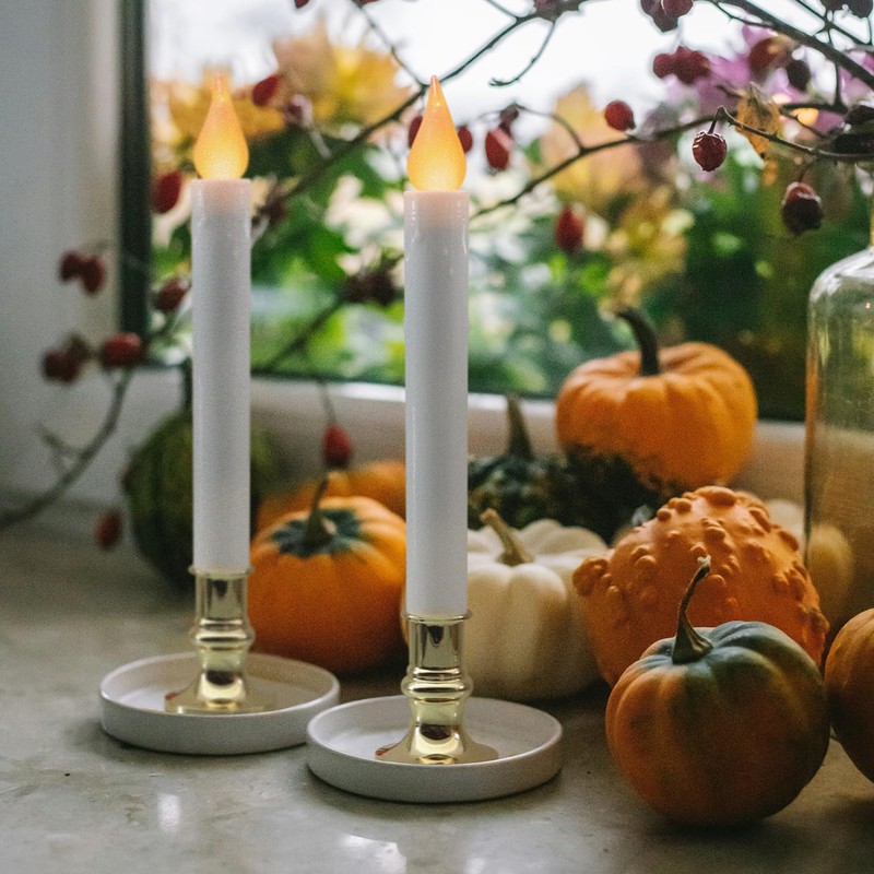 FURORA LIGHTING LED White Taper Candles with Gold Holders Pack