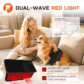Clocness Red Light Therapy Belt for Dogs, Portable 16 × 8 in 660/850 nm 120-LED Pad, Wearable Infrared Device for Stiff Joints & Back Comfort, Flexible Wrap Straps