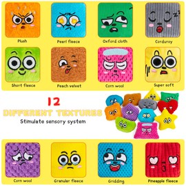 Sensory Bean Bags, 12 Texture Sensory Beanbags with Emotion Cards,Fidget Sensory Toys for Autism,Shape Sensory Bean Bags,Sensory Toys for Toddlers Kids Sensory Play Tactile Emotions Face Feelings