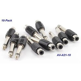 CablesOnline 10-Pack RCA Female Jack to 1/4" Mono Male Plug Audio Adapter, AV-A21-10