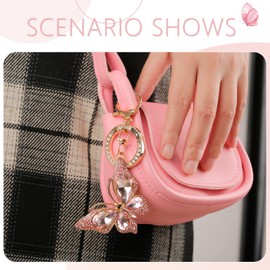 YGMONER Bling Butterfly Pink Crystal Keychains for Car Key D-Ring Keyring & Backpack Accessory Free with Velvet Gift Bags