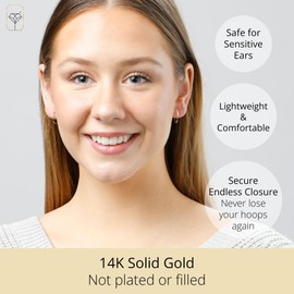 MAX + STONE Solid 14k Gold Hoop Earrings for Women | 1mm Tube, Flex Continuous, 14mm (0.55 Inch) Diameter Small