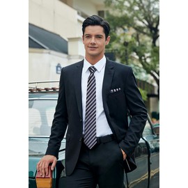HISDERN Juego de corbatas a rayas para hombre y gemelos cuadrados de bolsillo, corbata de seda formal, corbata de boda, 02b-raya-azul y blanco