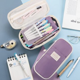 MAMUNU Large Pencil Case Cute Pencil Case with Compartments Double Zipper Aesthetic Expandable Pencil Case Pouch Bag Stationery Organizer for Girls Boys School Office Kids Students Adult