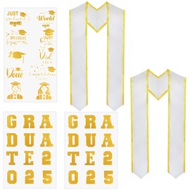 LACGO Graduation Stole, Unisex Adult Plain Graduation Stole, 2025 Grad Shawl Strap with DIY Iron on Letter Number Graduation Pattern Patch, 70’’ Long(2 Pcs White)