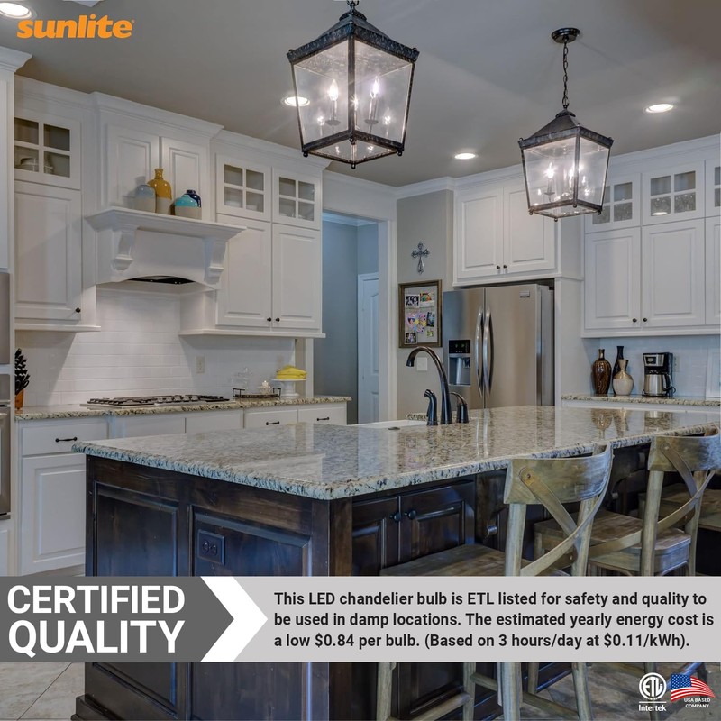 Sunlite LED B13 Decorative Chandelier Light Bulb, 7 Watts (60W=),
