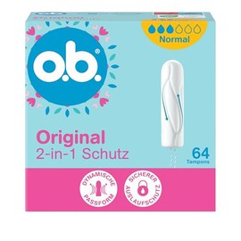 o.b. Original normal 2-in-1 protection tampons (1 x 64 pieces) with dynamic fit and interlocking grooves for up to 100% leakage protection and comfort