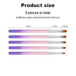 5-Piece Nail Brush Set - Professional Gel and Acrylic Brush for Nails - Gel Brush for Nail Modelling - Acrylic Brush Nails - Nail Brush Set for Gel Nails