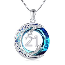 JUSTKIDSTOY 21st Birthday Gifts for Her 925 Sterling Silver Celtic Moon Star Necklace with Blue Crystal Pendant Jewelry 21 Year Old Birthday Gifts for Women Daughter