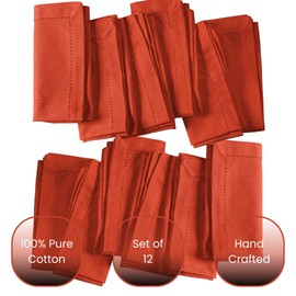 CLOUDLOOM Set of 12 Hemstitch Dinner Napkins 100% Cotton - Soft Durable Reusable Table Napkins - Perfect for Dining Weddings Parties Holidays Easter and Everyday Use - Cloth Napkins 18x18 Inch Orange