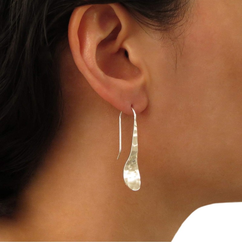 Long Solid Hammered 925 Sterling Silver Threader Drop Earrings