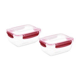 Superio Plastic Food Storage Containers, Airtight Lids, 48 oz., Red, 2 pack