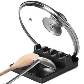 LE TAUCI Ceramic Spoon Rest for Stove Top, Spoon and Lid Rest for Kitchen Counter, Spoon Holder with Drip Pad for Multiple Utensils, Heat-Resistant, Housewarming Present - 6.2 inch, Set of 1, Black
