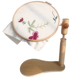 UOOOM Sit-On Round Wooden Embroidery Frame 360 Degree Rotation High Adjustable Cross Stitch Frame