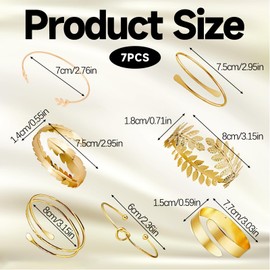 GZGRYTRC 7 Pcs Gold Arm Cuff, Adjustable Upper Arm Cuff Bracelet for Women, Arm Bracelet, Gold Bangles for Daily Wear, Party, Travel, and Gift, Diameter 6-8 cm