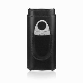 3-Finger Leather Cigar Case with Cutter Cedar Wood Lined Cigar Humidor Portable Travel Cigar Case
