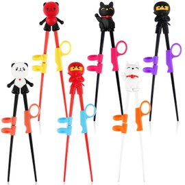 Nuanchu 6 Pairs Training Chopsticks for Beginners, Cute Tableware Reusable Learning Chopsticks for Kids Adults with Attachable Learning Chopstick Helper, Right or Left Handed, Panda, Ninja and Cat