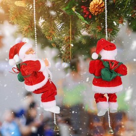 Climbing Rope Musical Christmas Santa Electric Singing and Climbing Beads Santa Claus Moving Hanging Christmas Figure Hanging Ornament for Home Xmas Tree Decor