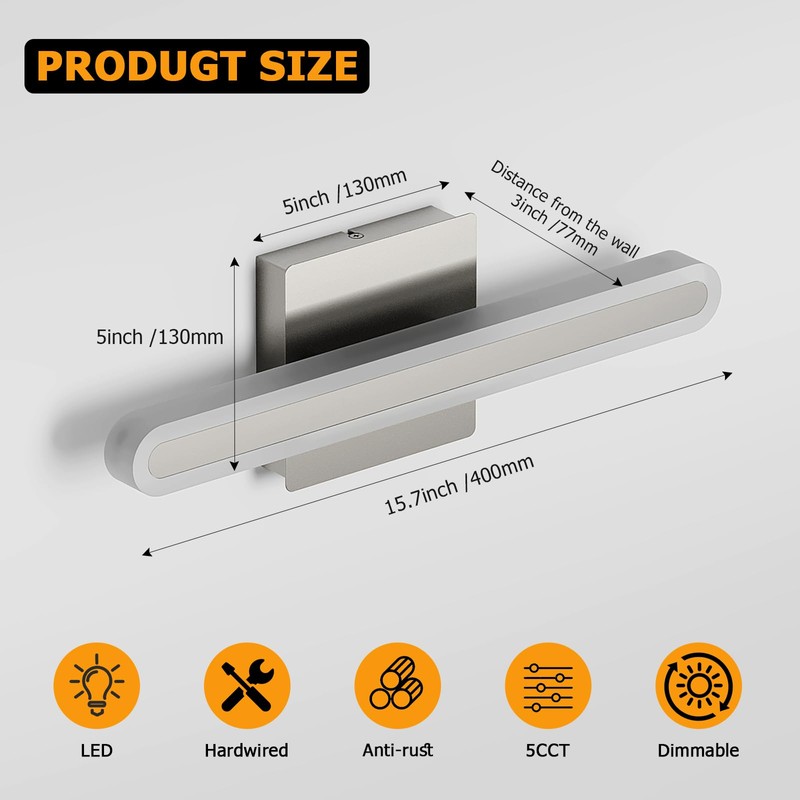 Joosenhouse 15.7 Inch Brushed Nickel Vanity Light for Bathroom –