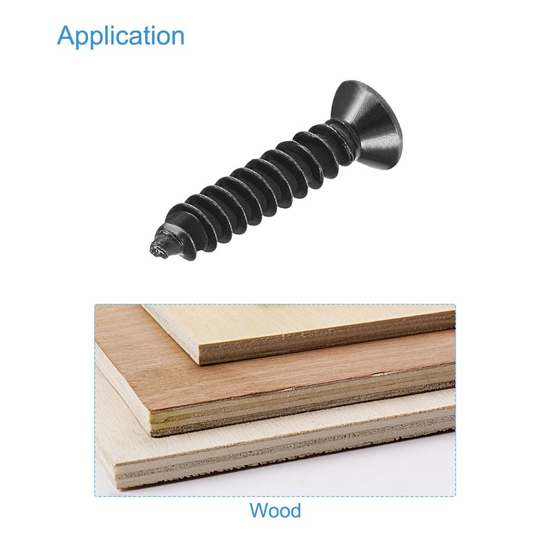 uxcell M3 x 16mm Wood Screws Phillips Flat Head Carbon