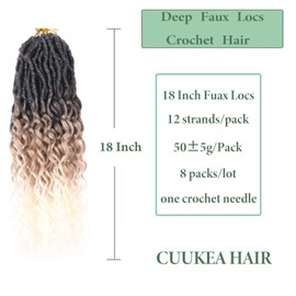 Goddess Locs Crochet Hair 18 Inch 8 Packs with Curly Ends Soft Locs Pre Looped Faux Locs Crochet Hair for Black Women Deep Wave Crochet Braids with Curly Ends (1B/27/613,Black to Beige)
