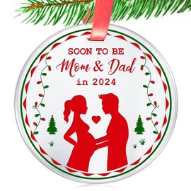 Elegant Chef Soon to Be Mom & Dad in 2024 Christmas Ornament- Parents Pregnancy Announcement Gift- Expecting Mommy Daddy Keepsake Decoration- Baby Due Surprise Celebration- 3 inch Flat Stainless Steel
