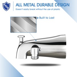 YASINU All Metal Tub Spout with Diverter Chrome, Fits Threaded 1/2" or 3/4" IPS, Tub Faucet with Shower Diverter