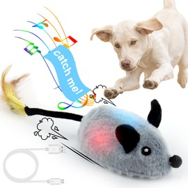 BABORUI Interactive Dog Toys Mouse, Escaping Mice Squeaky Dog Toy with Lights & Auto-Turn, Rechargeable Moving Dog Toys for Small/Medium/Large Dogs & Cats(Grey)