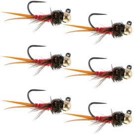 The Fly Fishing Place Tungsten Bead Tactical Jig Copper John Red Czech Nymph Euro Nymphing Fly - 6 Flies Size 16