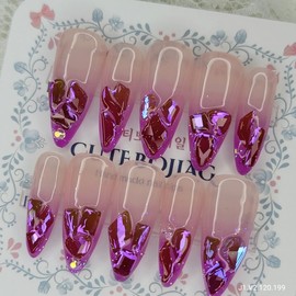 Glass bead purple gradient handmade nail tip - Oval M / 유리알 퍼플 그라데이션 수제네일팁 - 오벌M