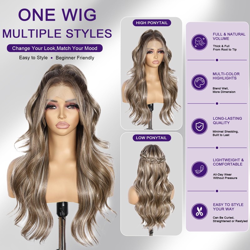 Ash Brown Body Wavy Glueless 13×4 Synthetic Lace Front Wig