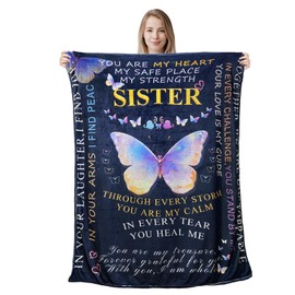KoolYouth Sister Birthday Gifts, Big Sister Gifts, 150x200 CM Unique Flannel Blanket Gifts with Butterfly Print on Birthday Wedding Graduation Christmas Mother's Day, Blanket Presents for Women Girls