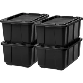 IRIS USA 589090 27 Gallon Utility Tough Stackable Plastic Storage Tote, Black (4 Pack)