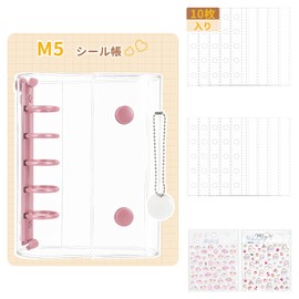 VVOKGO M5 Size Sticker Book for Girls 5 Holes Binder Planner with 10 Refills + 2 Stickers & Keychain, Cute Seal Organizer (Pink)