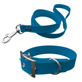 L'Atelier du Fourmilier Dog Collar and Leash in BioThane material, Medium Width (35-40 cm, Blue)