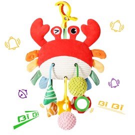 shozaar Car Seat Toys for Babies 0-6 Months, Crab Stroller Toy with Clamp,Mirror, Little Bell, Rattles, Crinkle, Squeaky,Baby Toys for 3-6 Months, Newborn Toys,Best Baby Ideal Gift for Ages 0 and Up