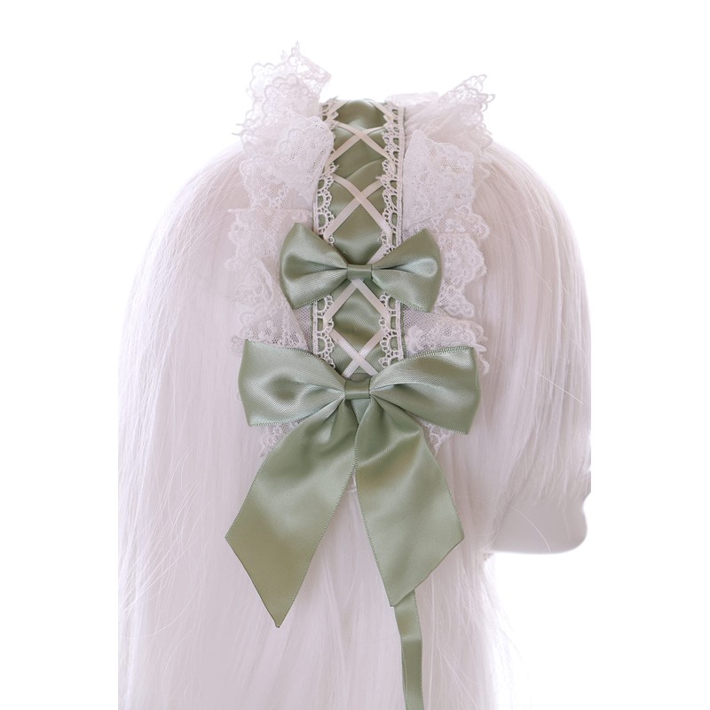 C-05-3 Light Green Maid Lolita Headband with Bow Gothic Hair