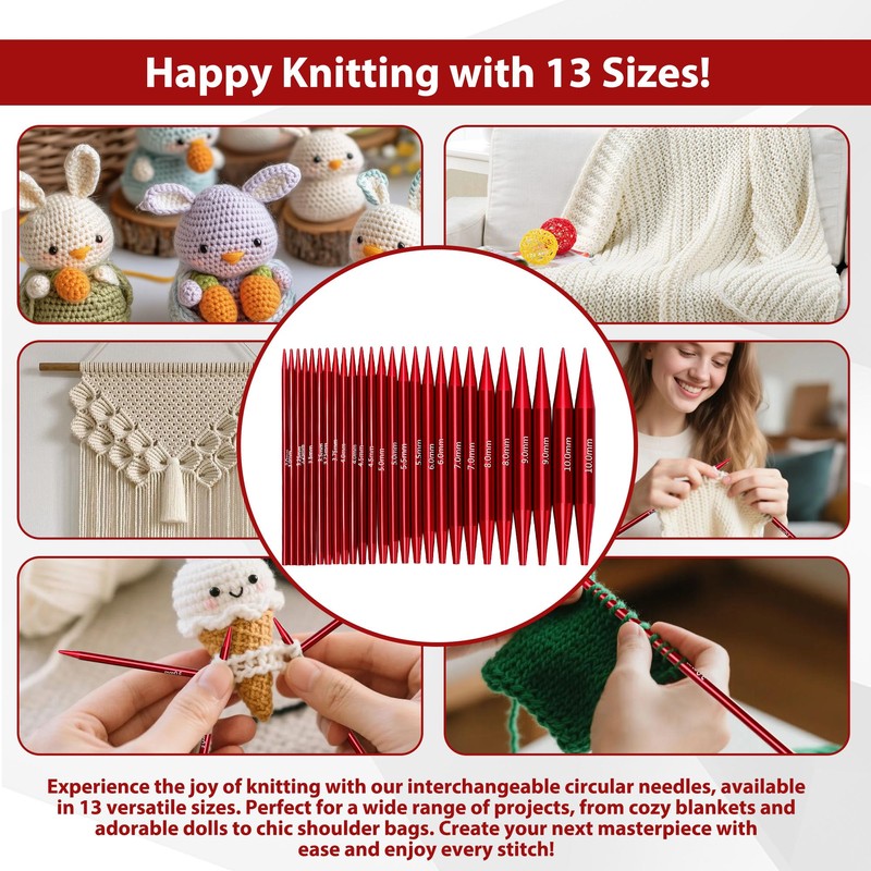 Interchangeable Knitting Needle Set, 13 Pairs Needles 3-10 mm, 4