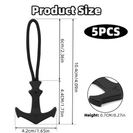 5pcs Anchor Shaped Zipper Pulls, Heavy Duty Zipper Extender T Shape Zip Tags Cord Extension Tab Fixer Replacement for Clothing Backpacks Luggage Bags Jackets Purses