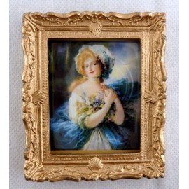 Melody Jane Dolls House Miniature Accessory Blue Lady Painting Gold Frame