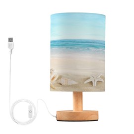 Mnsruu Small Table Lamp for Bedroom Seashells on Tropical Beach Table Lamp Nightstand Lamp for Livingroom Office Reading Working Table Desk