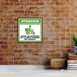Square Plus Atención Todas Las Entregas En La Parte Trasera Del Edificio Wall or Door Sign | Spanish | Health & Safety Warehouse Business Signage - Large