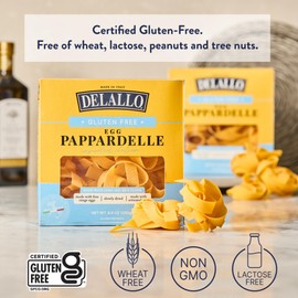DeLallo Gluten-Free Pappardelle Pasta Nests, Made with Corn and Rice Flour and Farm Fresh Eggs, Made in Italy, Bronze Cut, Non-GMO, Wheat Free, 8.8 oz Box, (6 Pack)