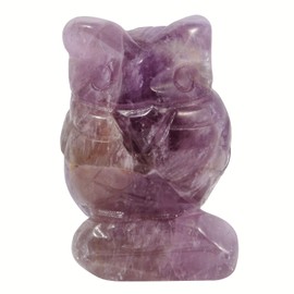 Lovionus89 Natural Amethyst Owl Bird Statue, Hand Carved Healing Crystal Animal Figurines Home Decoration 1.5 inches