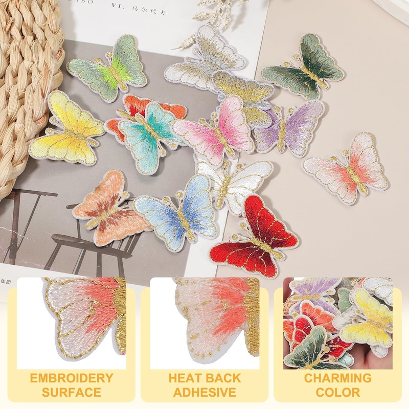 PATIKIL 14 Pcs Butterfly Iron on Patches, Embroidered Sew on